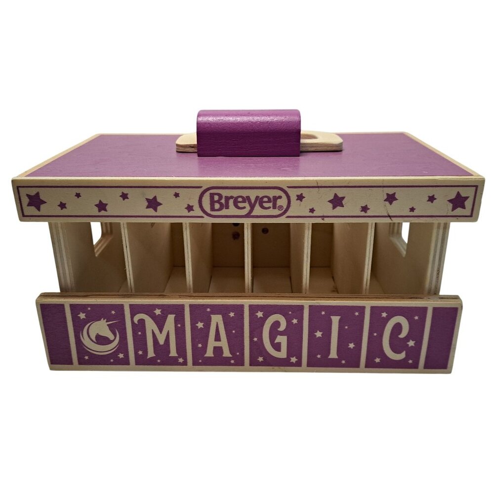Breyer Unicorn Magic Wooden Stable‎ Carrier Toy Handle Compartments Mini Figures